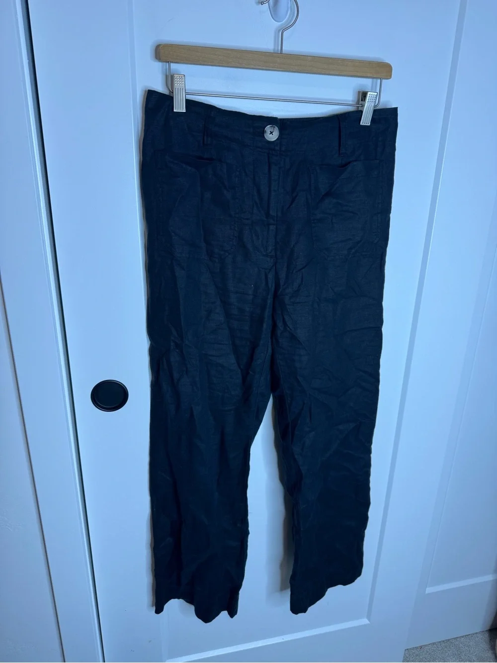Quince 100% European Linen Wide Leg Trouser Black Size 6